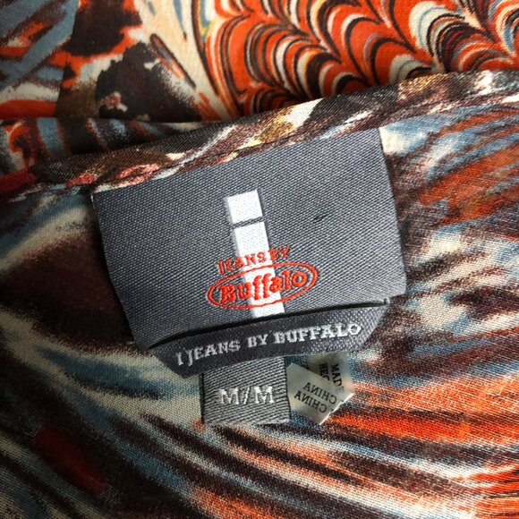 Buffalo Jeans Top Womens Medium Peacock Print Dolman Sleeve Sheer Blouse - Picture 6 of 7